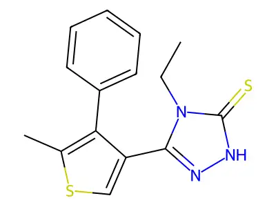4-ethyl-5-(5-methyl-4-phenylthien-3-yl)-4H-1,2,4-triazole-3-thiol structure
