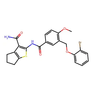 2-({3-[(2-bromophenoxy)methyl]-4-methoxybenzoyl}amino)-5,6-dihydro-4H-cyclopenta[b]thiophene-3-carboxamide structure