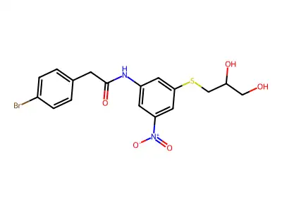 2-(4-bromophenyl)-N-{3-[(2,3-dihydroxypropyl)sulfanyl]-5-nitrophenyl}acetamide structure