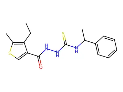 1-[(4-Ethyl-5-methylthiophene-3-carbonyl)amino]-3-(1-phenylethyl)thiourea structure
