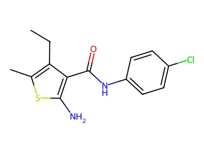 2-amino-N-(4-chlorophenyl)-4-ethyl-5-methylthiophene-3-carboxamide structure