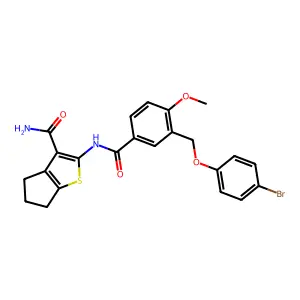 2-({3-[(4-bromophenoxy)methyl]-4-methoxybenzoyl}amino)-5,6-dihydro-4H-cyclopenta[b]thiophene-3-carboxamide structure