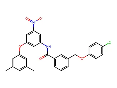 3-[(4-chlorophenoxy)methyl]-N-[3-(3,5-dimethylphenoxy)-5-nitrophenyl]benzamide structure