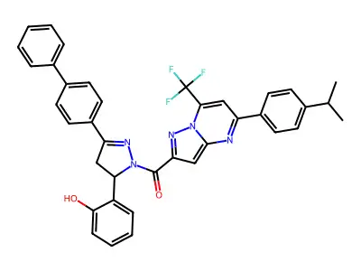 [3-(2-hydroxyphenyl)-5-(4-phenylphenyl)-3,4-dihydropyrazol-2-yl]-[5-(4-propan-2-ylphenyl)-7-(trifluoromethyl)pyrazolo[1,5-a]pyrimidin-2-yl]methanone structure