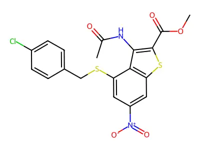 methyl 3-(acetylamino)-4-[(4-chlorobenzyl)sulfanyl]-6-nitro-1-benzothiophene-2-carboxylate structure