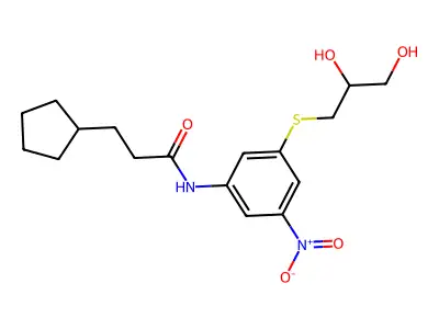 3-cyclopentyl-N-{3-[(2,3-dihydroxypropyl)sulfanyl]-5-nitrophenyl}propanamide structure