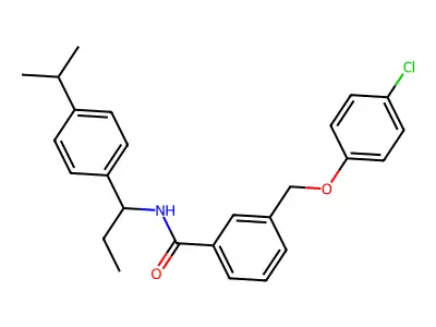 3-[(4-chlorophenoxy)methyl]-N-[1-(4-isopropylphenyl)propyl]benzamide structure