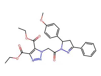 diethyl 1-{2-[5-(4-methoxyphenyl)-3-phenyl-4,5-dihydro-1H-pyrazol-1-yl]-2-oxoethyl}-1H-1,2,3-triazole-4,5-dicarboxylate structure