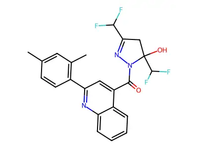 [3,5-bis(difluoromethyl)-5-hydroxy-4H-pyrazol-1-yl]-[2-(2,4-dimethylphenyl)quinolin-4-yl]methanone structure