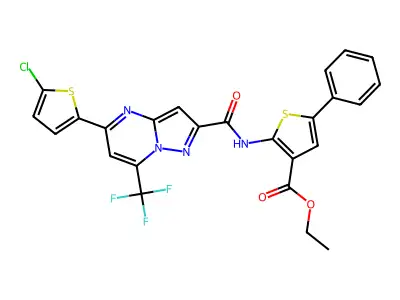 ethyl 2-({[5-(5-chloro-2-thienyl)-7-(trifluoromethyl)pyrazolo[1,5-a]pyrimidin-2-yl]carbonyl}amino)-5-phenyl-3-thiophenecarboxylate structure