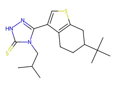 3-(6-tert-butyl-4,5,6,7-tetrahydro-1-benzothiophen-3-yl)-4-(2-methylpropyl)-1H-1,2,4-triazole-5-thione structure