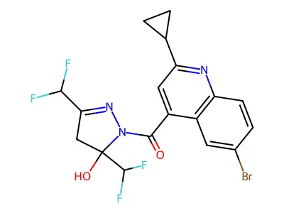 [3,5-bis(difluoromethyl)-5-hydroxy-4,5-dihydro-1H-pyrazol-1-yl](6-bromo-2-cyclopropylquinolin-4-yl)methanone structure