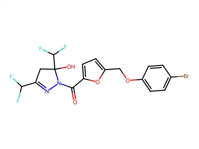 1-{5-[(4-bromophenoxy)methyl]-2-furoyl}-3,5-bis(difluoromethyl)-4,5-dihydro-1H-pyrazol-5-ol structure