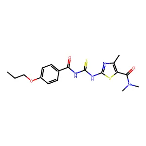 N,N,4-trimethyl-2-({[(4-propoxybenzoyl)amino]carbothioyl}amino)-1,3-thiazole-5-carboxamide structure