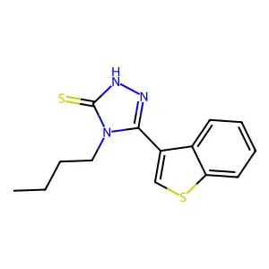 3-(1-benzothiophen-3-yl)-4-butyl-1H-1,2,4-triazole-5-thione structure