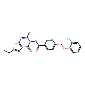 4-[(2-chlorophenoxy)methyl]-N-(6-ethyl-2-methyl-4-oxothieno[2,3-d]pyrimidin-3-yl)benzamide structure