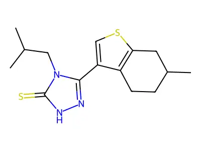 4-(2-methylpropyl)-3-(6-methyl-4,5,6,7-tetrahydro-1-benzothiophen-3-yl)-1H-1,2,4-triazole-5-thione structure