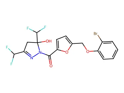 1-{5-[(2-bromophenoxy)methyl]-2-furoyl}-3,5-bis(difluoromethyl)-4,5-dihydro-1H-pyrazol-5-ol structure