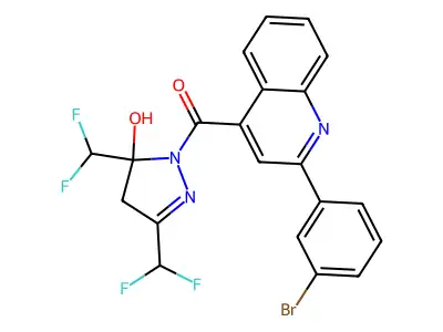 [3,5-bis(difluoromethyl)-5-hydroxy-4H-pyrazol-1-yl]-[2-(3-bromophenyl)quinolin-4-yl]methanone structure