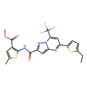 methyl 2-({[5-(5-ethyl-2-thienyl)-7-(trifluoromethyl)pyrazolo[1,5-a]pyrimidin-2-yl]carbonyl}amino)-5-methyl-3-thiophenecarboxylate structure