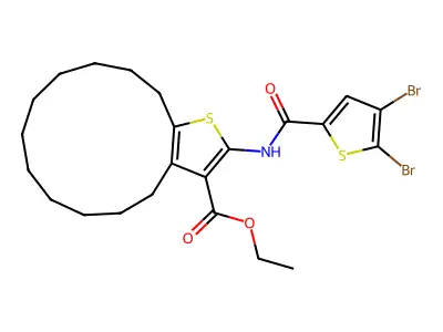 Ethyl 2-(4,5-dibromothiophene-2-carboxamido)-5,6,7,8,9,10,11,12,13,14-decahydro-4H-cyclotrideca[b]thiophene-3-carboxylate structure