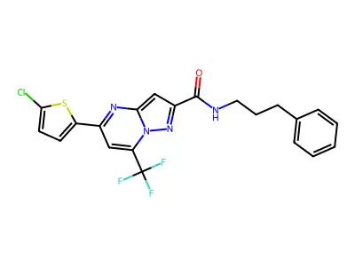 5-(5-chlorothiophen-2-yl)-N-(3-phenylpropyl)-7-(trifluoromethyl)pyrazolo[1,5-a]pyrimidine-2-carboxamide structure