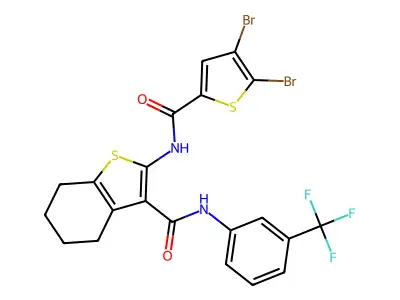 2-[(4,5-dibromothiophene-2-carbonyl)amino]-N-[3-(trifluoromethyl)phenyl]-4,5,6,7-tetrahydro-1-benzothiophene-3-carboxamide structure