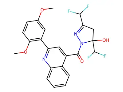 [3,5-bis(difluoromethyl)-5-hydroxy-4,5-dihydro-1H-pyrazol-1-yl][2-(2,5-dimethoxyphenyl)quinolin-4-yl]methanone structure