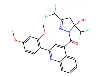 [3,5-bis(difluoromethyl)-5-hydroxy-4,5-dihydro-1H-pyrazol-1-yl][2-(2,4-dimethoxyphenyl)quinolin-4-yl]methanone structure