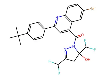 [3,5-bis(difluoromethyl)-5-hydroxy-4H-pyrazol-1-yl]-[6-bromo-2-(4-tert-butylphenyl)quinolin-4-yl]methanone structure