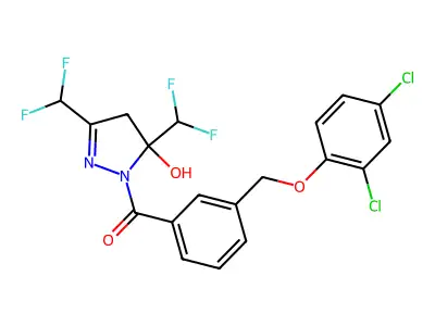 [3,5-bis(difluoromethyl)-5-hydroxy-4H-pyrazol-1-yl]-[3-[(2,4-dichlorophenoxy)methyl]phenyl]methanone structure
