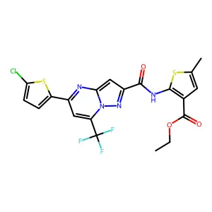 ethyl 2-({[5-(5-chloro-2-thienyl)-7-(trifluoromethyl)pyrazolo[1,5-a]pyrimidin-2-yl]carbonyl}amino)-5-methyl-3-thiophenecarboxylate structure