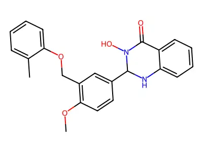 3-hydroxy-2-[4-methoxy-3-[(2-methylphenoxy)methyl]phenyl]-1,2-dihydroquinazolin-4-one structure