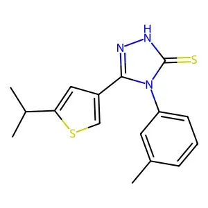 4-(3-methylphenyl)-3-(5-propan-2-yl-3-thiophenyl)-1H-1,2,4-triazole-5-thione structure