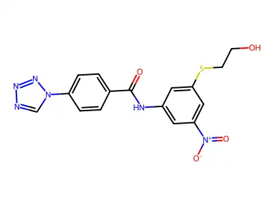 N-{3-[(2-hydroxyethyl)sulfanyl]-5-nitrophenyl}-4-(1H-tetraazol-1-yl)benzamide structure