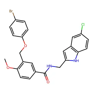 3-[(4-bromophenoxy)methyl]-N-[(5-chloro-1H-indol-2-yl)methyl]-4-methoxybenzamide structure