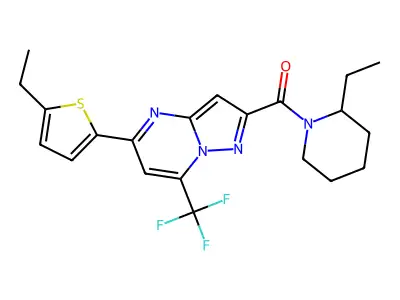 (2-ethylpiperidin-1-yl)-[5-(5-ethylthiophen-2-yl)-7-(trifluoromethyl)pyrazolo[1,5-a]pyrimidin-2-yl]methanone structure