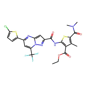 ethyl 2-({[5-(5-chloro-2-thienyl)-7-(trifluoromethyl)pyrazolo[1,5-a]pyrimidin-2-yl]carbonyl}amino)-5-[(dimethylamino)carbonyl]-4-methyl-3-thiophenecarboxylate structure