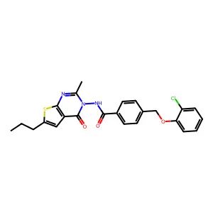 4-[(2-chlorophenoxy)methyl]-N-(2-methyl-4-oxo-6-propylthieno[2,3-d]pyrimidin-3-yl)benzamide structure