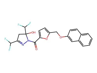[3,5-bis(difluoromethyl)-5-hydroxy-4H-pyrazol-1-yl]-[5-(naphthalen-2-yloxymethyl)furan-2-yl]methanone structure