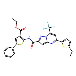 ethyl 2-({[5-(5-ethyl-2-thienyl)-7-(trifluoromethyl)pyrazolo[1,5-a]pyrimidin-2-yl]carbonyl}amino)-5-phenyl-3-thiophenecarboxylate structure