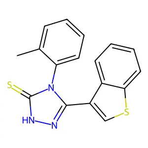 3-(1-benzothiophen-3-yl)-4-(2-methylphenyl)-1H-1,2,4-triazole-5-thione structure