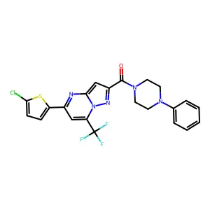 [5-(5-chlorothiophen-2-yl)-7-(trifluoromethyl)pyrazolo[1,5-a]pyrimidin-2-yl]-(4-phenylpiperazin-1-yl)methanone structure