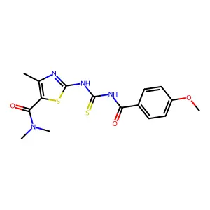 2-({[(4-methoxybenzoyl)amino]carbothioyl}amino)-N,N,4-trimethyl-1,3-thiazole-5-carboxamide structure