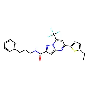 5-(5-ethylthiophen-2-yl)-N-(3-phenylpropyl)-7-(trifluoromethyl)pyrazolo[1,5-a]pyrimidine-2-carboxamide structure