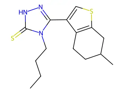 4-butyl-5-(6-methyl-4,5,6,7-tetrahydro-1-benzothien-3-yl)-4H-1,2,4-triazol-3-yl hydrosulfide structure