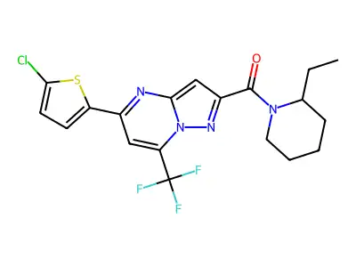 [5-(5-chlorothiophen-2-yl)-7-(trifluoromethyl)pyrazolo[1,5-a]pyrimidin-2-yl](2-ethylpiperidin-1-yl)methanone structure
