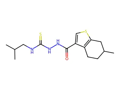 1-(2-methylpropyl)-3-[(6-methyl-4,5,6,7-tetrahydro-1-benzothiophene-3-carbonyl)amino]thiourea structure
