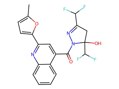 [3,5-bis(difluoromethyl)-5-hydroxy-4,5-dihydro-1H-pyrazol-1-yl][2-(5-methylfuran-2-yl)quinolin-4-yl]methanone structure