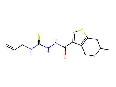 1-[(6-methyl-4,5,6,7-tetrahydro-1-benzothiophene-3-carbonyl)amino]-3-prop-2-enylthiourea structure